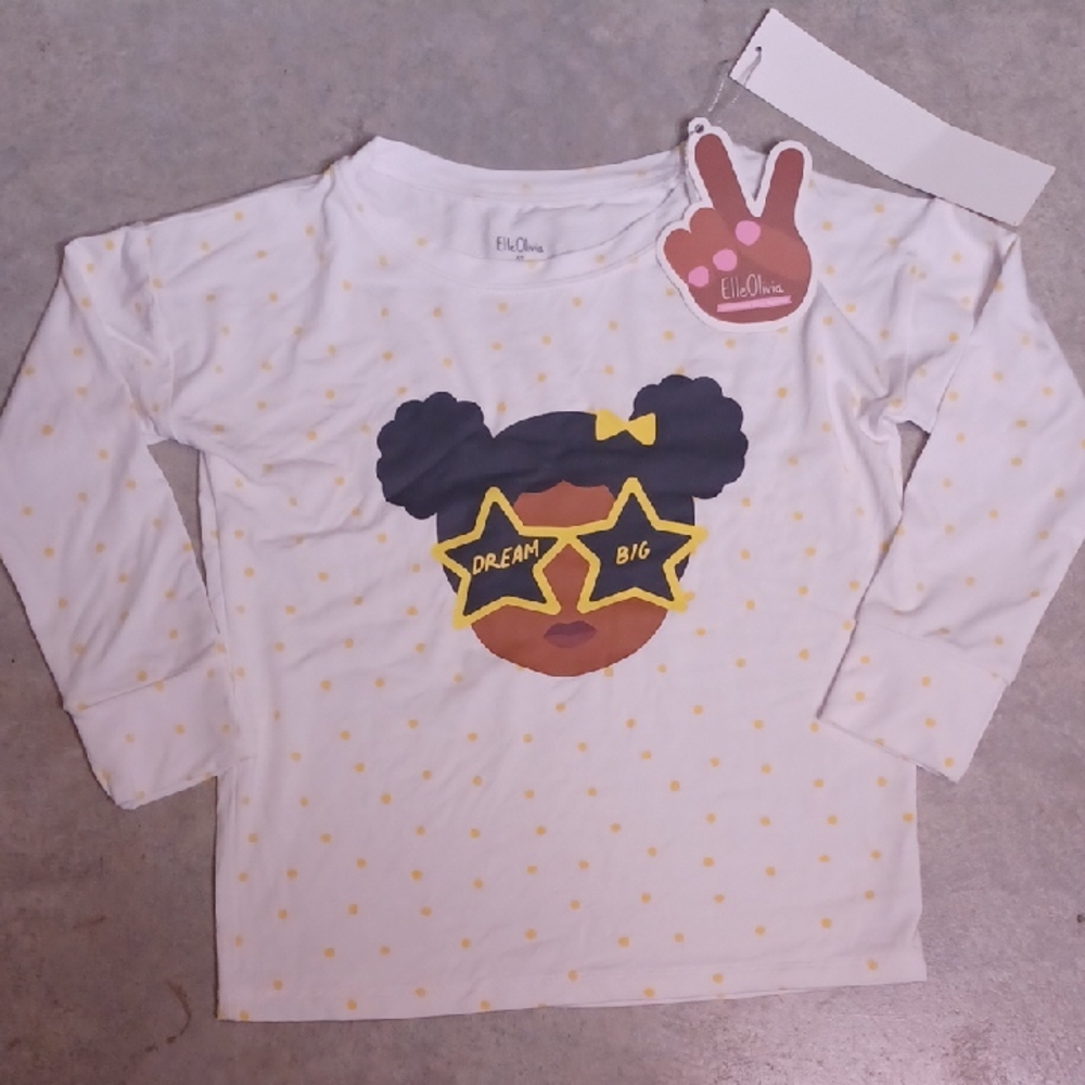 White and Yellow Dream Big Kids Long Sleeve Tee